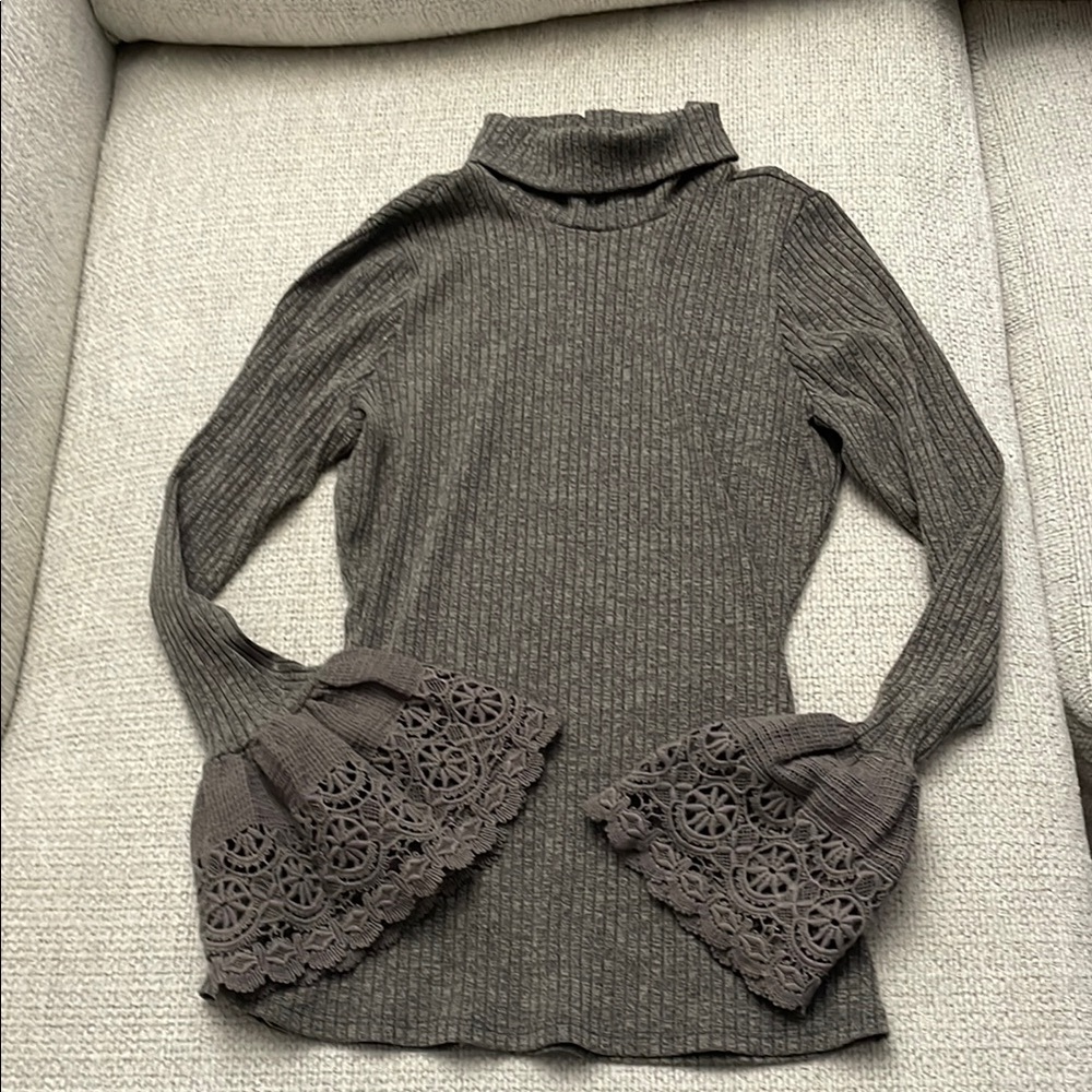 Vava by Joy Han Gray Turtleneck Sweater with Lace Cuffs